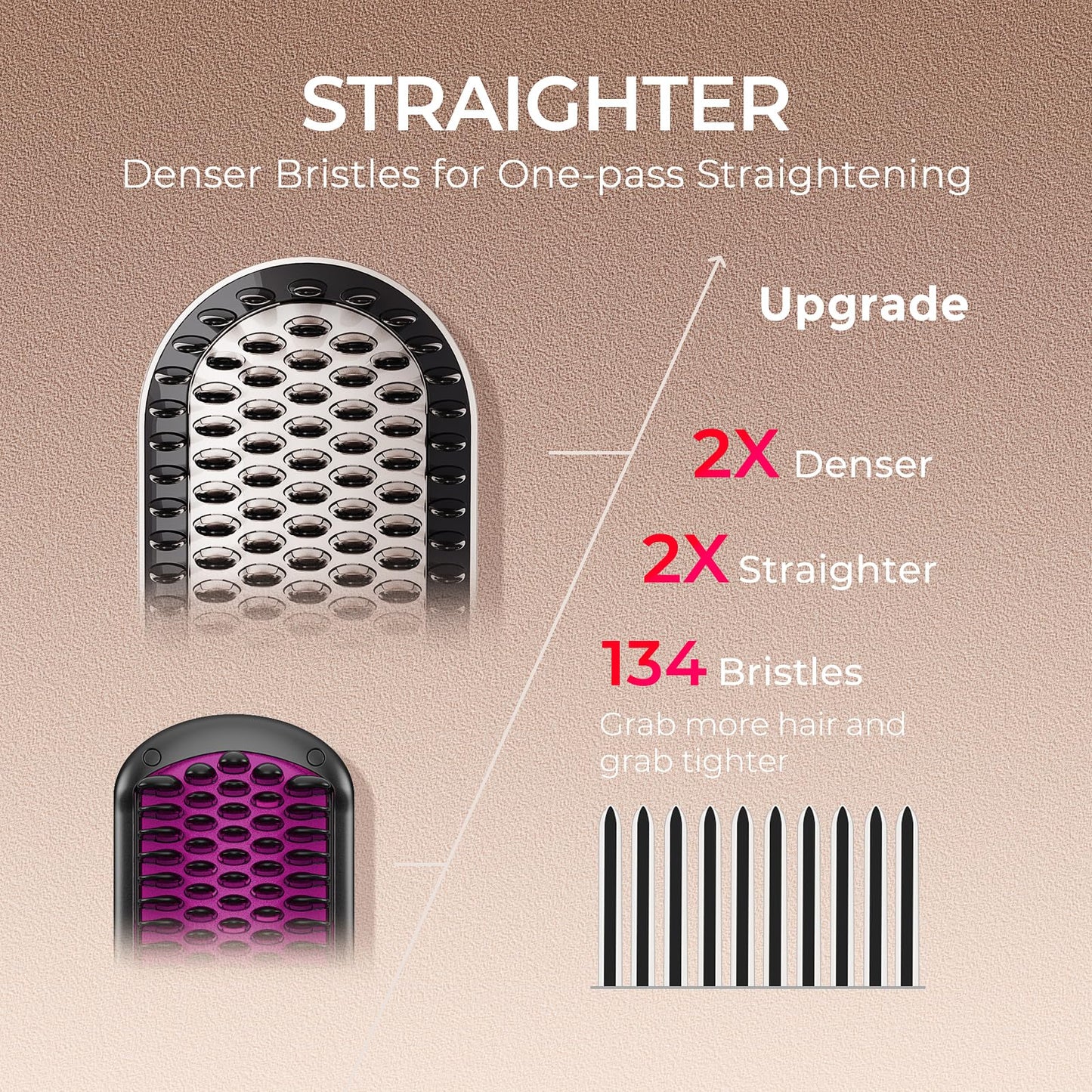 TYMO Hair Straightener Brush - Upgraded Ionic Plus Straightening Brush with Dense Bristles, 16 Temps, Dual Voltage | Ceramic Hot Comb for Women | Flat Iron for Thick Curly Hair, Black