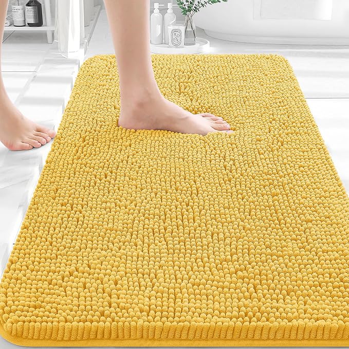 OLANLY Bathroom Rugs 32x20, Extra Soft Absorbent Chenille Bath Rugs, Rubber Backing Quick Dry, Machine Washable Bath Mats for Bathroom Floor, Tub and Shower, Home Decor Accessories, Yellow