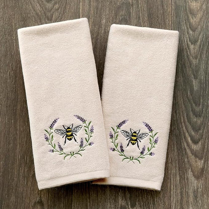 SKL Home Bee Lavender 100% Cotton Embroidered 2pc Hand Towel Set, Decorative