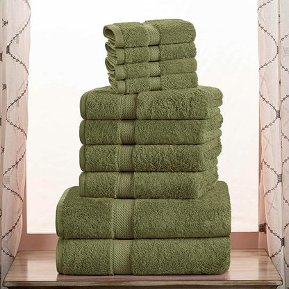 Superior Egyptian Cotton Solid Towel Set, Washcloths 13” x 13”, Hand Towels 20”