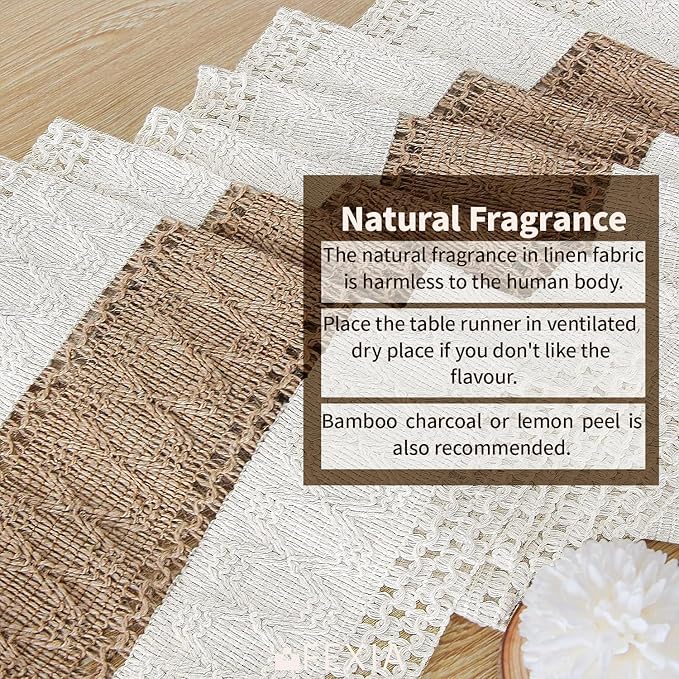FEXIA Boho Table Runner for Home Decor with Tassels 72 Inches Farmhouse Long Pottery Barn Furniture Rustic Macrame Burlap Table Decoration for Living Room Bridal Shower (12x72 Inches)