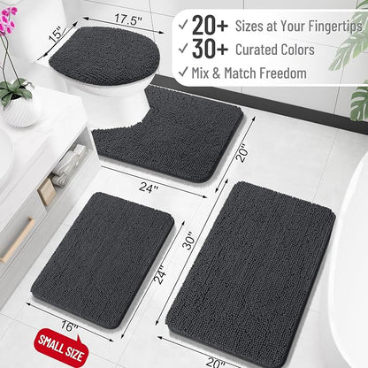 OLANLY Bathroom Rugs 32x20, Extra Soft Absorbent Chenille Bath Rugs, Rubber Backing Quick Dry, Machine Washable Bath Mats for Bathroom Floor, Tub and Shower, Home Decor Accessories, Dark Grey