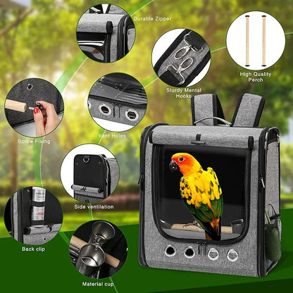 Bird Carrier Bag Bird Travel Cage with Stand, Lightweight Backpack for Parrot, Portable Bird Travel Bag, Pet Transparent Breathable Travel Cage (X-Large)
