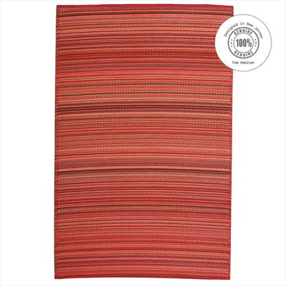 Fab Habitat Striped Outdoor Rug - Waterproof, Fade Resistant, Crease-Free, Reversible - Premium Recycled Plastic - Patio Porch Balcony Deck - Cancun Sunset - 8x10 ft