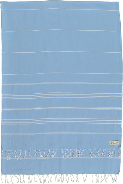 Bersuse Towels Anatolia XL Beach Blanket Throw Blanket Turkish Towel 100% Cotton Extra-Large Quick-Dry Lightweight Premium Peshtemal Towel - 61x82 Inches, Blue (Set of 6)