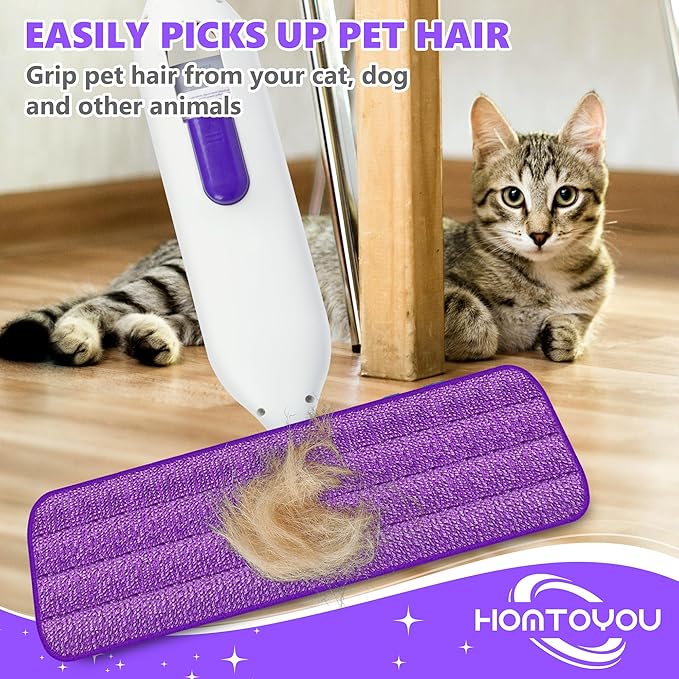 HOMTOYOU Reusable Pads Refills for Swiffer Power Mop: 6 Pack Microfiber Pad for