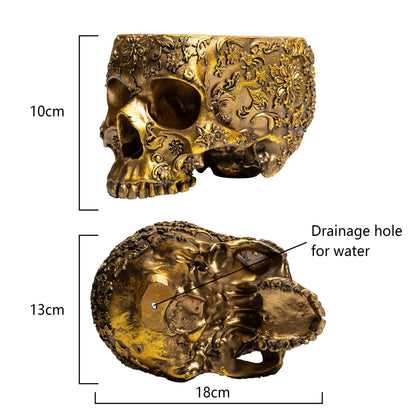 Gold Skull Planter Pot 6 Inch Skeleton Head Pot for Succulents Flowers, & Bowl Dish Gothic Decor for Garden Home Parties Haunted House Spooky Black Display Halloween Skull Flower Pot Decoration Gift