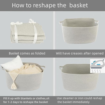 Large Rectangle Blankets Basket Living Room 22"x17"x12" Woven Cotton Rope