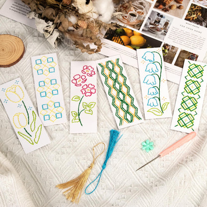SWATOM DIY Bookmarks Embroidery Kits for Adults Make Your Own Personalized Embroidered Cardstock Bookmark Making Kit for Beginners Classroom Projects