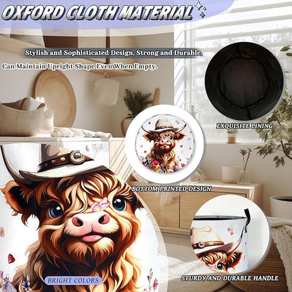 Cute Highland Cow Laundry Basket Foldable Oxford Cloth Cows Animal Laundry