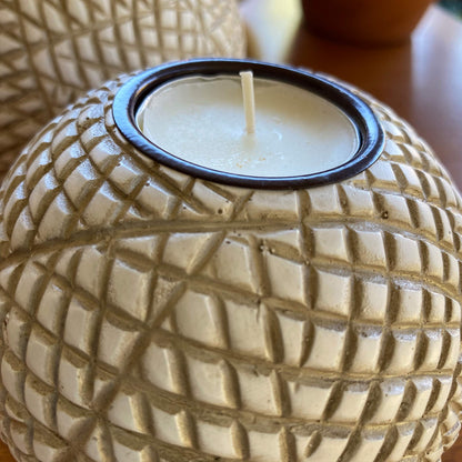 Huey House Luca Beige Orb Tea Light Candle Holders, Gift Boxed Set of 2