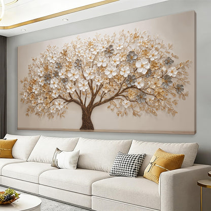 Elegant White Tree Of Life Wall Art Print Modern Large Canvas Art Wall Decor For Living Room Botanical Prints Painting Pictures For Bedroom Classic Printed Aesthetic Home Wall Decorations Artwork 29×58 Inch