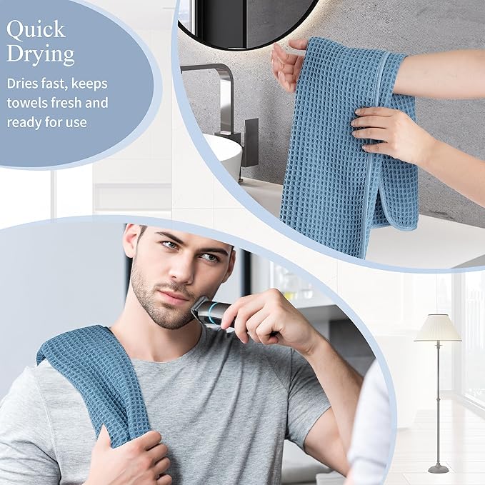 Microfiber Waffle Hand Towels, 4 Pieces, Fast Drying, Lint Free 430 GSM