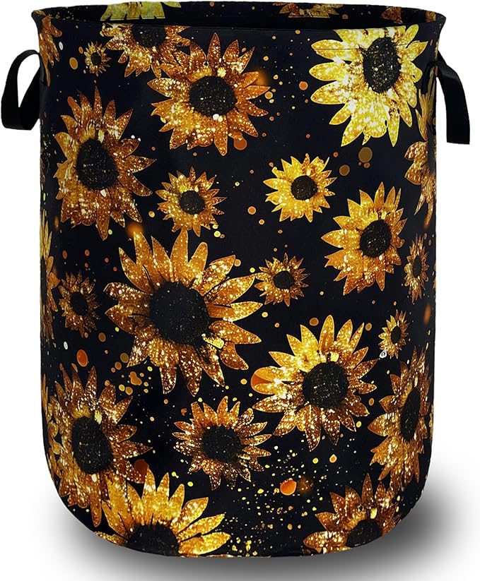 Beautiful Sunflower Laundry Basket Foldable Oxford Cloth Yellow Floral Laundry