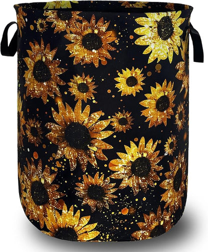 Beautiful Sunflower Laundry Basket Foldable Oxford Cloth Yellow Floral Laundry