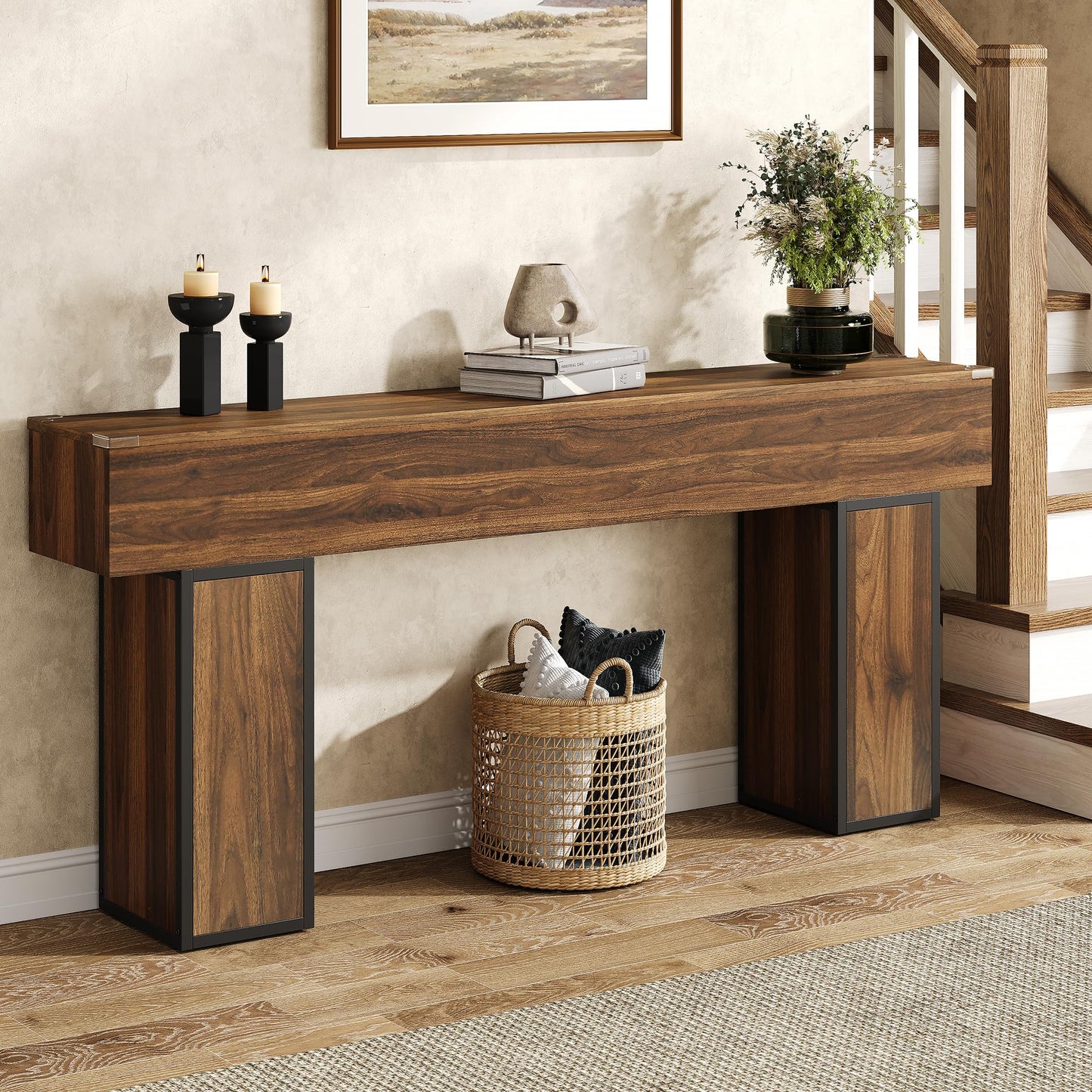 knoworld 70.9-Inch Long Console Table, Wooden Sofa Table Behind Couch Tables, Farmhouse Entryway Table Accent Table for Entrance, Hallway, Living Room, Foyer, Rustic Brown