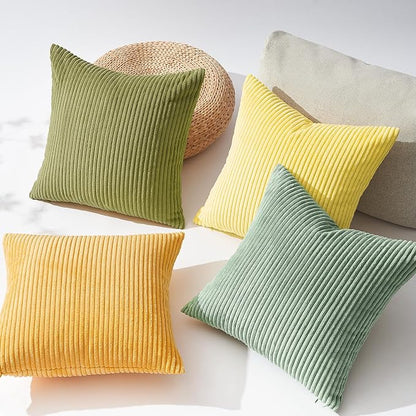 Topfinel Euro Shams Decorative Throw Pillow Covers 26x26 Inch Set of 4,Oversized Large Cushion Cases for Couch Sofa,Living Room,Corduroy Yellow Green Summer Home Decor