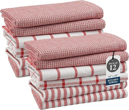 LANE LINEN Kitchen Towels Set of 12-100% Cotton, Quick-Drying 18” x 28”