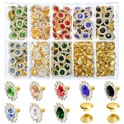 160 Sets Colorful Rhinestone Rivets 11mm Flower Rhinestone Stud Leather Rivets for DIY Bags, Belts, Jackets, Leather Art and Crafts