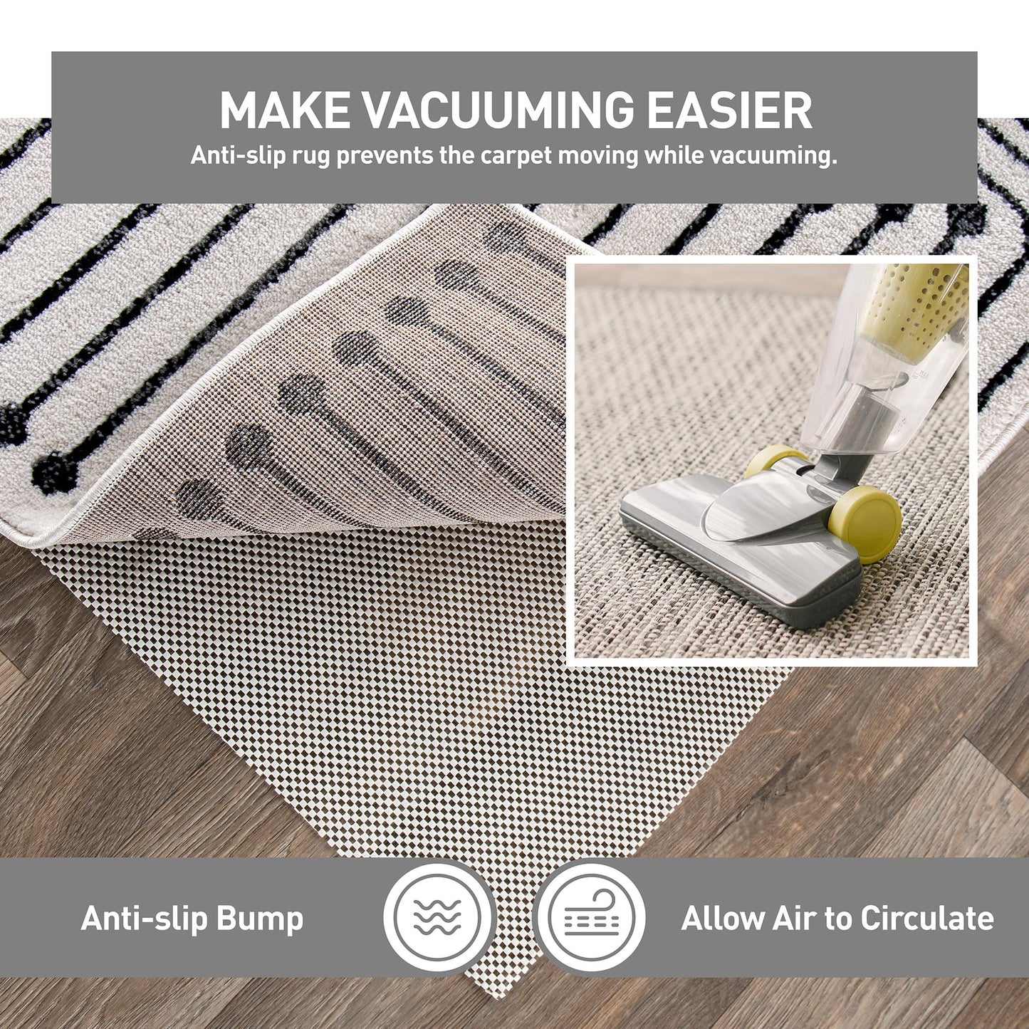 Rugshop Cushioned Thick Rug Pad Gripper for Hardwood Floors, Under Carpet Anti Skid Pad, Non Slip Rug Pads for Area Rugs 2' x 3' Cream