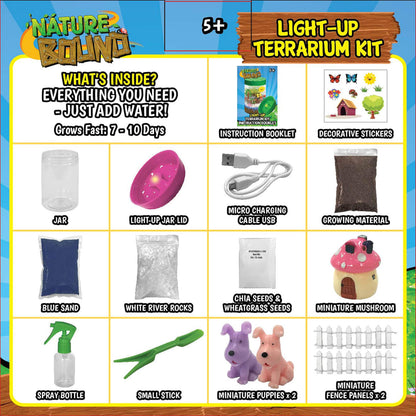 Nature Bound Light-Up Terrarium Kit with LED Light for Kids - Includes Puppy Animal Theme - STEM Science Kit for Boys & Girls - Plant Gardening Gifts for Children (Pink)