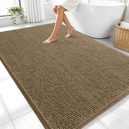 OLANLY Large Bathroom Rugs 70x46, Extra Soft Absorbent Chenille Bath Rugs, Rubber Backing Quick Dry, Machine Washable Bath Mats for Bathroom Floor, Tub and Shower, Home Decor Accessories, Tan