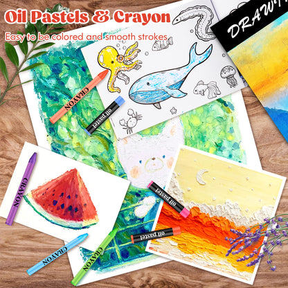 Caliart Art Supplies, 153-Pack Deluxe Art Set in Wooden Case, Crafts Drawing Painting Kits with 2 A4 Sketch Pads, Coloring Book, Birthday Gifts for Teens Girls Boys Kids Adults Artists