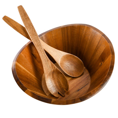 Gibson Home Sherwood 3-Piece Acacia Wood Salad Bowl Set, 32 Quart Large Serving Bowls, Natural Finish, Durable & Eco-Friendly