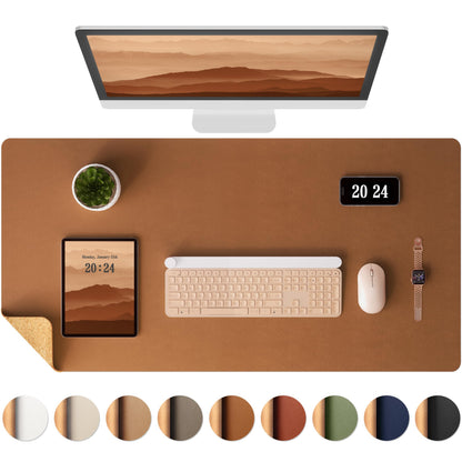 Aothia Double-Sided Desk Pad, Leather Desk Mat, Eco Cork Desk Pad Protector, Large Mouse Pad, Waterproof Desk Blotter Protector for Office/Home (25.6"x13.7", Brown)