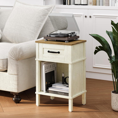 YAUKTAK White Farmhouse Nightstand with Drawer, Small Wooden Bedside Table, White End Table, Bedroom Side Table with Storage, Rustic Wood Night Stand LET512WR