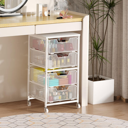 4-Drawer Rolling Storage Cart, Utility Cart with Drawers, White Metal Craft Cart Organizer with Wheels & Wooden Top, Art Supply Storage Organizer for Classroom, Office, Kitchen,Patent Pending