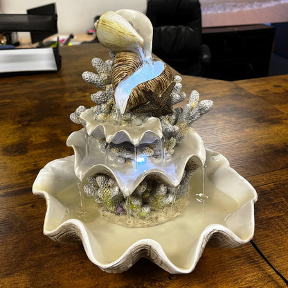 10.5" H Coral Reef Shell Fountain Indoor Fountain with LED Lights and Adjustable Motor Pump (Power Cord Attached) (Resin)