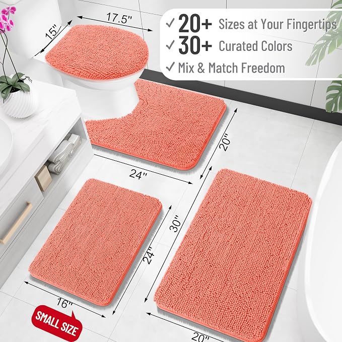 OLANLY Large Bathroom Rugs 47x32, Extra Soft Absorbent Chenille Bath Rugs, Rubber Backing Quick Dry, Machine Washable Bath Mats for Bathroom Floor, Tub and Shower, Home Decor Accessories, Coral