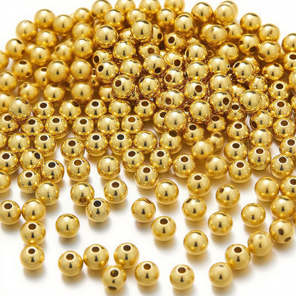 BLOSSIONA 300pcs 5mm 18K Gold Filled Beads Round Gold plated beads for Jewelry Making Brass Smooth Gold Spacer Beads for Jewelry DIY Crafts Long-lasting Seamless Loose Beads for Necklace Bracelet