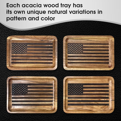 Guard The Line American Flag Valet Tray – Acacia Wood Catch All, EDC Tray – Every Day Carry Bedside Holder, Dump Tray EDC Organizer, Nightstand Organizer, Decorative Key Holder, 11 x 7.75 x 1 inches