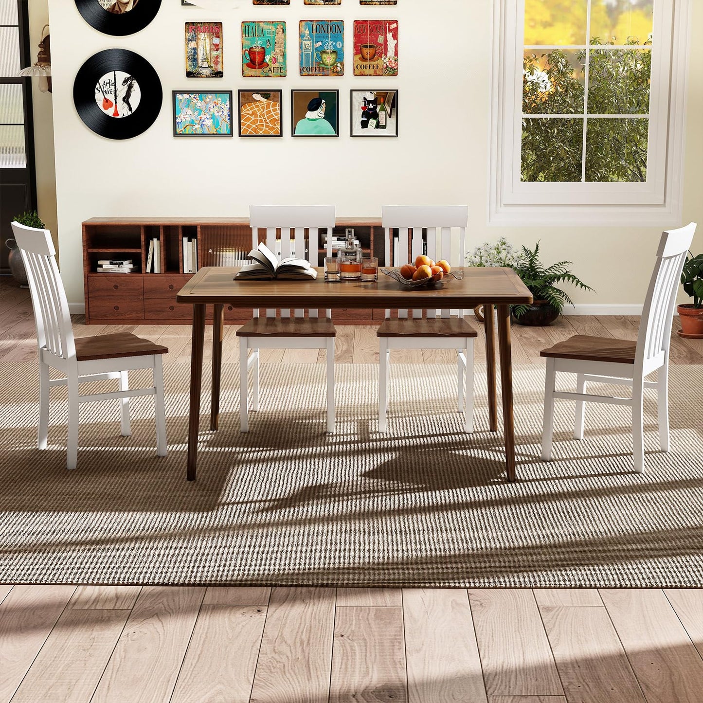 Giantex Wooden Dining Chairs Set of 2, Farmhouse Kitchen Chair with Hollowed Backrests & Rubber Wood Seats, Rustic Wood Side Chairs for Home Living Room Restaurant