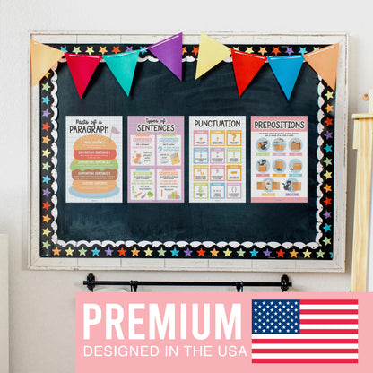 Parts of Speech Posters for Classroom Must Haves - 12 English Grammar Posters, Writing Process Language Arts for Homeschool, Elementary & Middle School, ELA 3rd 4th & 5th Grade Pastel Classroom Decor