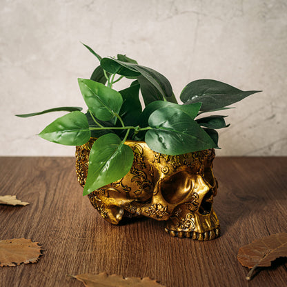 Gold Skull Planter Pot 6 Inch Skeleton Head Pot for Succulents Flowers, & Bowl Dish Gothic Decor for Garden Home Parties Haunted House Spooky Black Display Halloween Skull Flower Pot Decoration Gift