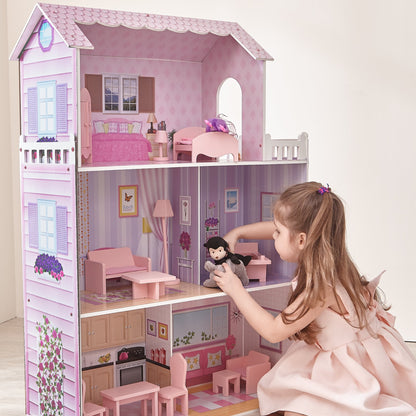Teamson Kids Olivia's Little World Dreamland Tiffany Dollhouse with 12 Accessories, Pink/Purple