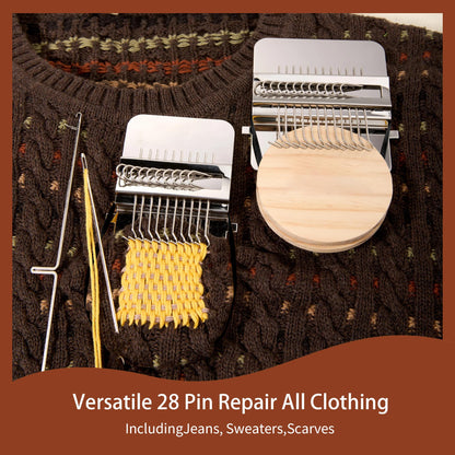 Posyra Darning Loom Kit, Small Knit Patch Maker Tool for DIY Visible Mending of Jeans, Socks & Sweaters, Needle Weaving Sewing Craft Set for Beginners Adults(28 Hooks)
