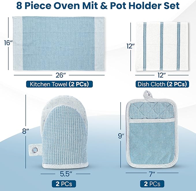 Casa Platino Silicone Oven Mitts Set, 8-Piece – 500°F Heat Resistant Mini Oven