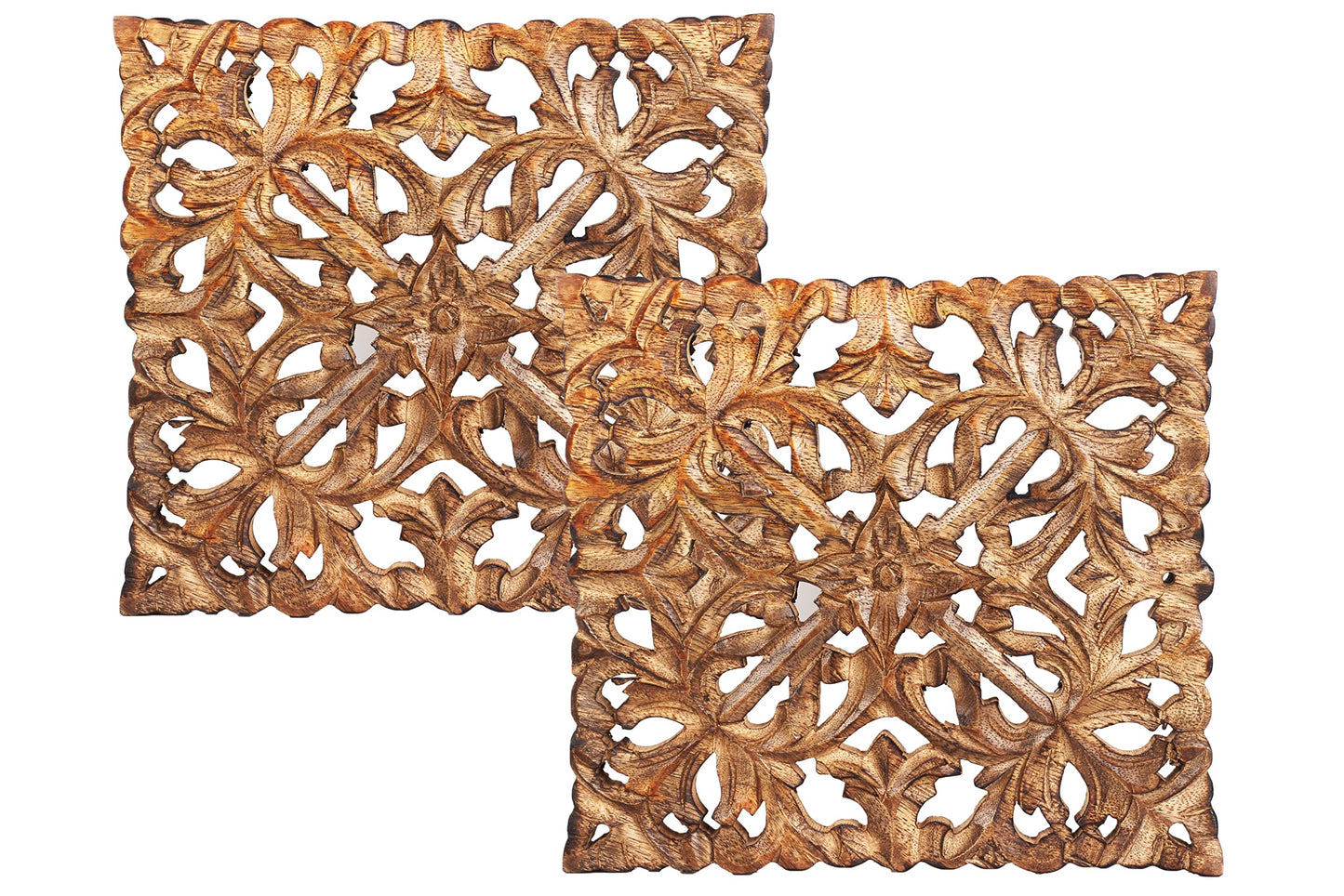 Wooden Set of 2 Mandala Design Trivet for Hot Dishes Plates & Pots Holder Hot Pad for Kitchen & Dining Table Décor Cookware Heat Resistant Rustic Decorative Carvings 8 Inches (Design1)