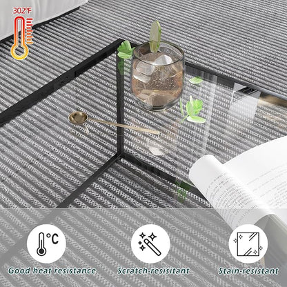 Glass Coffee Table Modern Center Table,Minimalist Coffee Table Sofa Side Tea Table for Living Room,Tempered Glass-top with Sturdy Metal Frame, Easy Assembly,26.4 x 26.4 x 15.7 Inches, Black