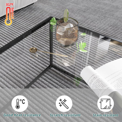Glass Coffee Table Modern Center Table,Minimalist Coffee Table Sofa Side Tea Table for Living Room,Tempered Glass-top with Sturdy Metal Frame, Easy Assembly,26.4 x 26.4 x 15.7 Inches, Black
