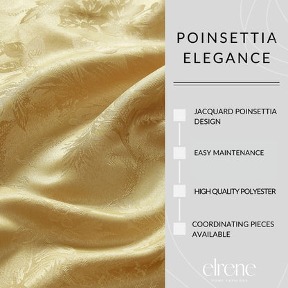 Poinsettia Elegance Jacquard Holiday Table Collection, Polyester, Gold, 13" x 19" (Placemats)