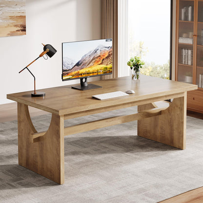 Tribesigns Executive Office Desk, 63-Inch Farmhouse Computer Desk, Large Writing Study Conference Table with Sturdy Legs, Business Workstation Table for Home Office, Rustic Brown