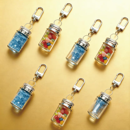 36 Pack 7ml Mini Glass Bottles with Aluminum Lids and Keychains, Tiny Wishing Jars for DIY Crafts, Wedding Favors, Home Decoration & Travel Gifts