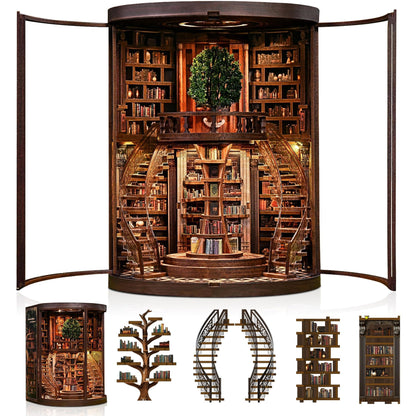 CRIOLPO Book Nook Kits for Adults - Book Nook Kit Bookshelf Decor DIY Miniature House Kit for Bookshelf - Craft Kits for Adults Booknook Model Kits Tiny House Arts and Crafts with LED Lights