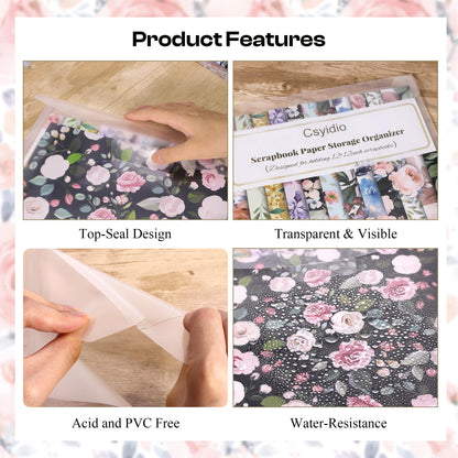 Csyidio 10 PCS 12 x 12 Inch Scrapbook Paper Storage Organizer with Label Stickers, Clear Paper Storage Bag for Holding Scrapbooking, Vinyl, Photos and File Enclosed Storage