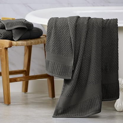 NY Loft 100% Cotton 4 Pack Bath Towels, Dark Grey, OEKO-TEX Certified, Machine